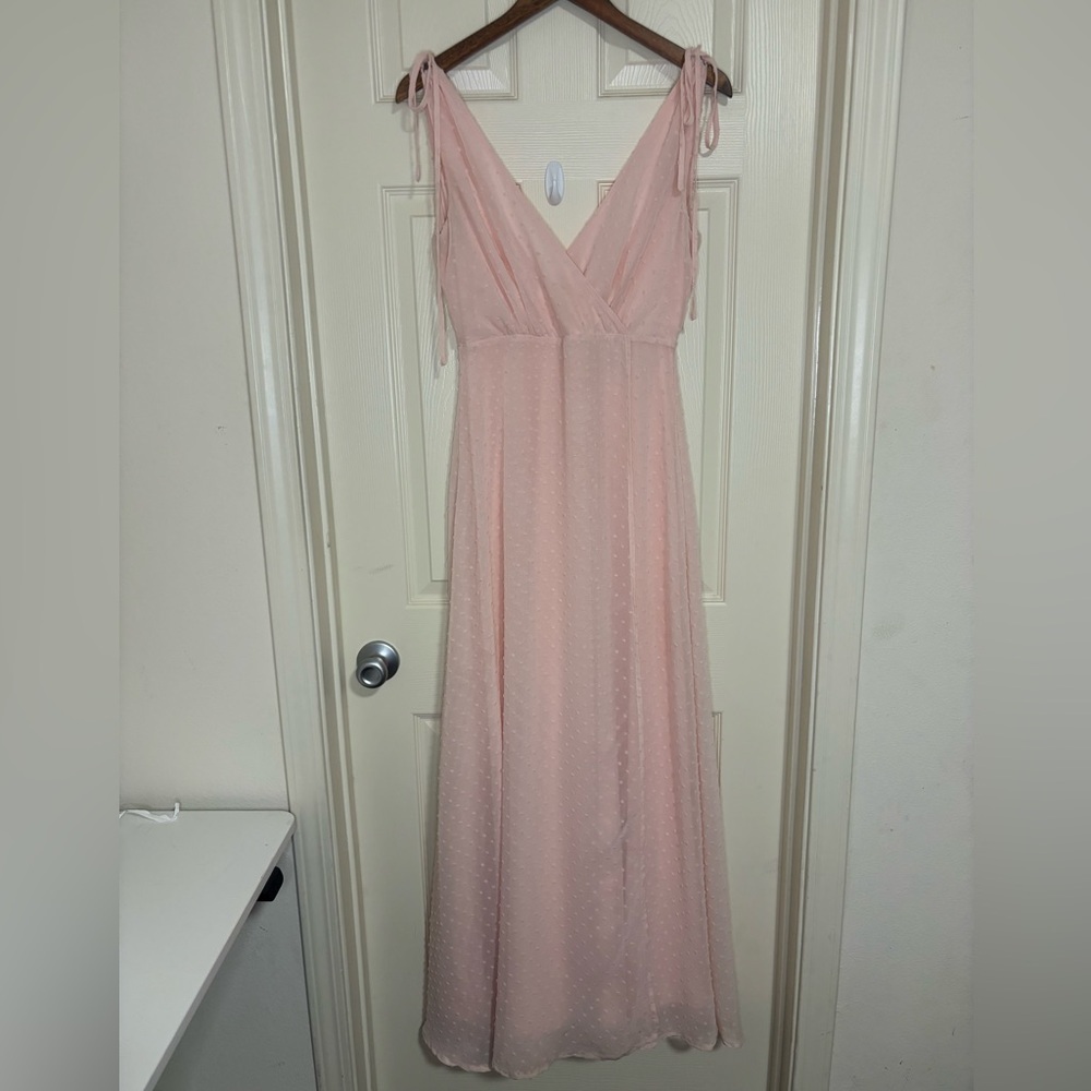 Lulus Pink Chiffon Maxi Dress V‑Neck maxi dress wedding guest - Picture 5 of 13